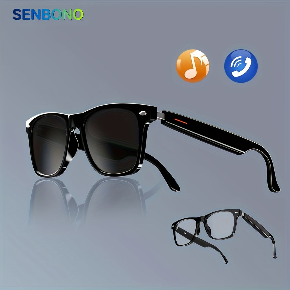 SENBONO Smart Glasses with Blue Light Filtering & Polarized Lenses, Low Latency Audio, Built-in Mic & Speakers, Touch & AI Voice Assistant Compatible, 5hr Battery Life - Great Gift for