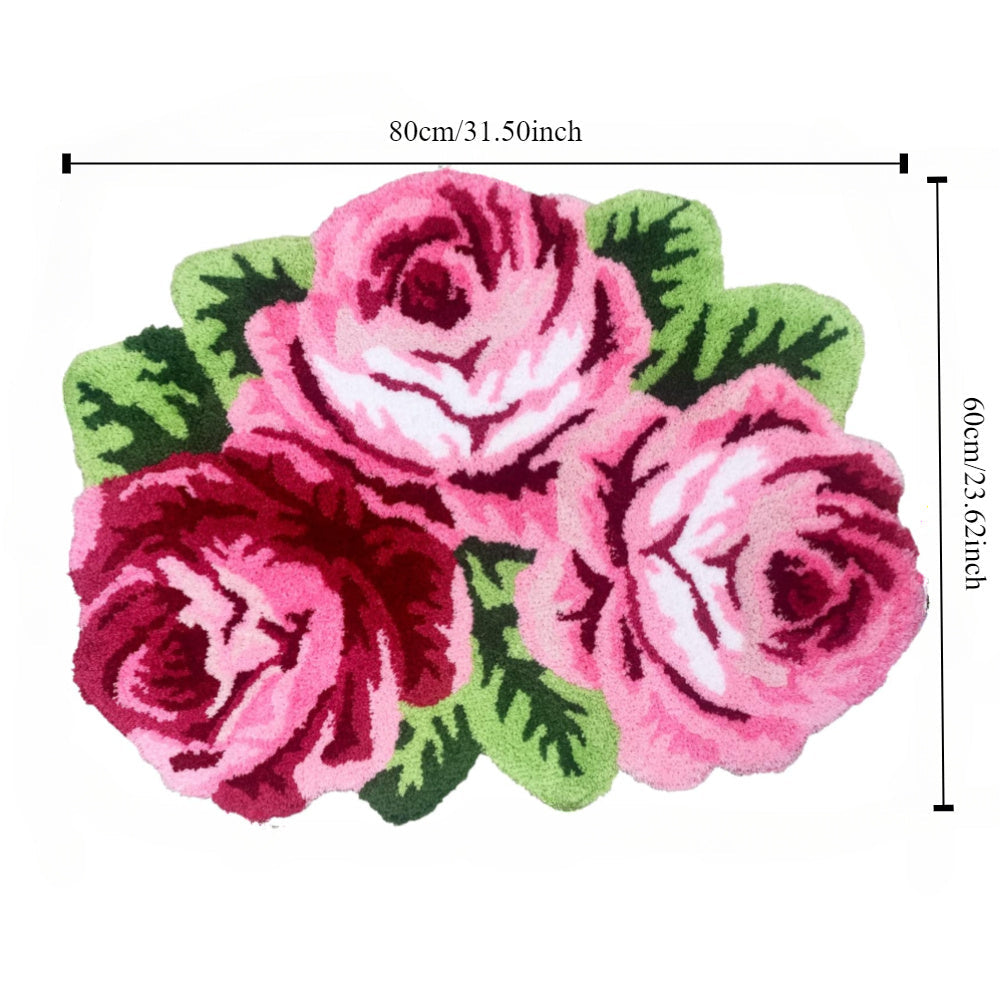 Valentine's Day Decor - Crystal Velvet Rose Flower Bath Rug with Non-Slip Backing, Made of Knit Fabric, 100% Polyester, 750gsm, 1cm Thickness, Suitable for Bathroom, Living Room, Bedroom, and Study