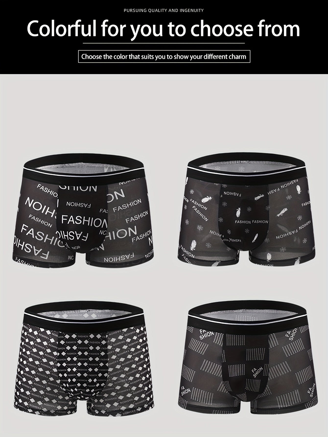 4pcs Stylish Letter Print Graphene Men's Boxer Briefs with "FASHION" Design, Breathable Underwear, Knit Construction