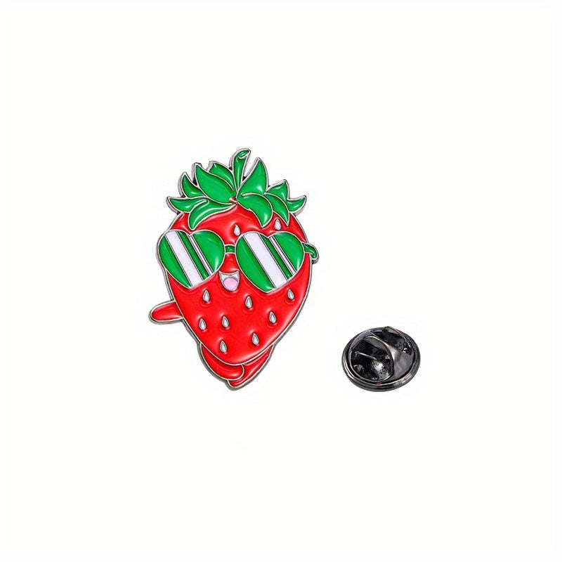 Set of 4 Cute Cartoon Fruit & Animal Alloy Brooches - Bright Strawberry, Orange, and Hedgehog Pins - Ideal for Everyday Use or as a Gift - Adorable Accessory for any Season