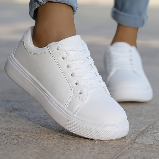 Women's platform sneakers in solid colors, lace-up outdoor shoes for casual wear, comfortable low-top sport shoes.