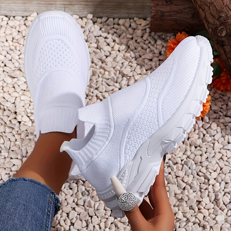 Breathable mesh slip-on sneakers for women with thick sole, lightweight and comfortable for all seasons.