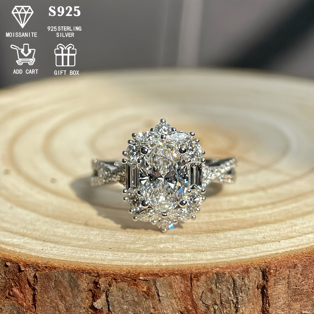 Stunning 2ct Oval Moissanite Engagement Ring - crafted with Hypoallergenic S925 Sterling Silver, featuring a Bohemian Cross Goose Egg Design, perfect for Weddings & Anniversaries. An exquisite gift for that special someone. Lightweight at 3.5g, ideal for