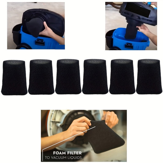 Foam Wet Filters 6-Pack for Vacmaster 9.46 L Wet/Dry Shop Vacuum VP205, Made of Durable Plastic, Ideal Replacement Parts for Portable Vacuum Cleaner VFF21