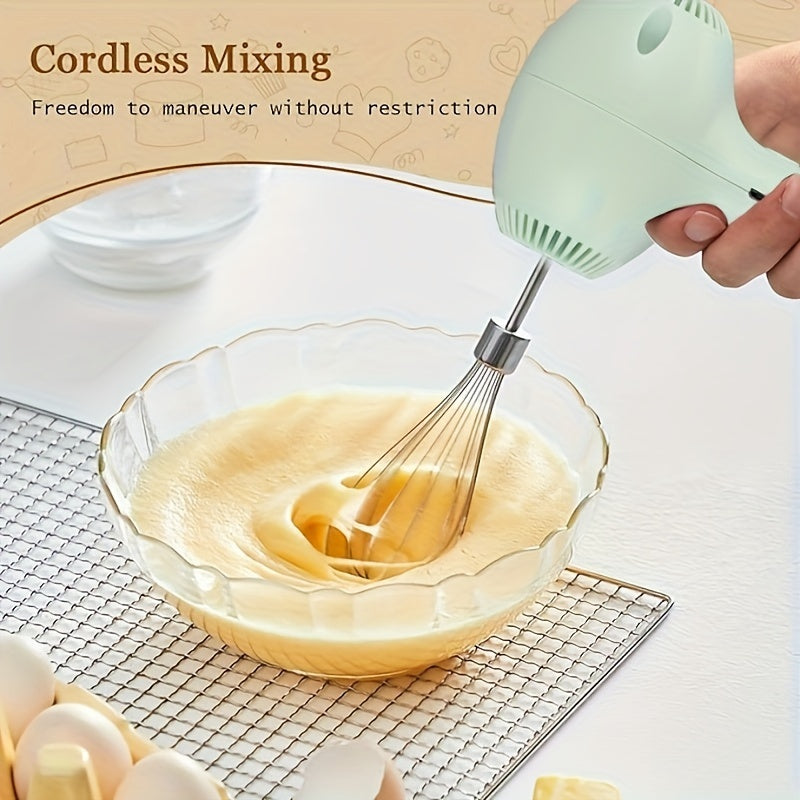 Rechargeable electric eggbeater and whisk for home bakers and professionals, cordless and portable, perfect for cakes, cookies, muffins, and more.