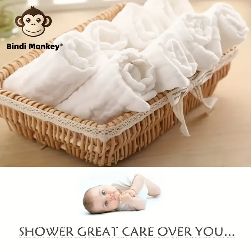 Set of 8 Bindi Monkey Face Towels made of 100% Cotton, Highly Absorbent Washcloths, Size 29.21x29.21 cm, Soft and Breathable White Fabric, Featuring Tribal Style Design suitable for All Ages, Perfect Shower Gift