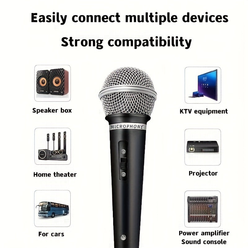 Multi-use dynamic microphone with 6.5mm jack by Rzosom, ideal for karaoke, speeches, live streaming, and more.