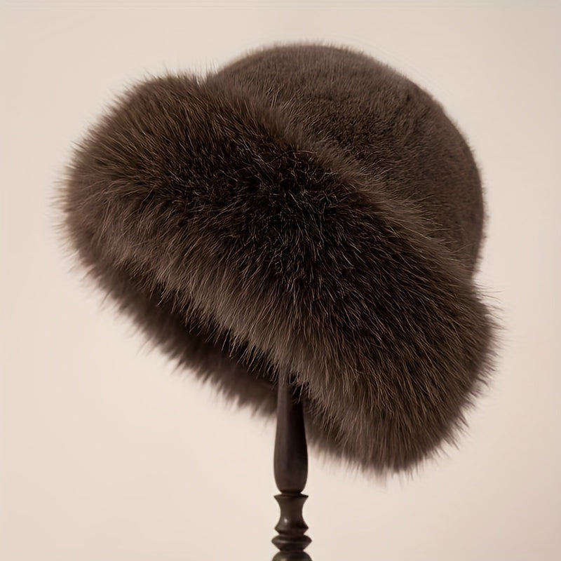 Luxurious LuxeFur Women's Faux Fur Winter Hat. Made of polyester fiber, this hat is lightweight and machine washable, making it a practical urban style accessory.