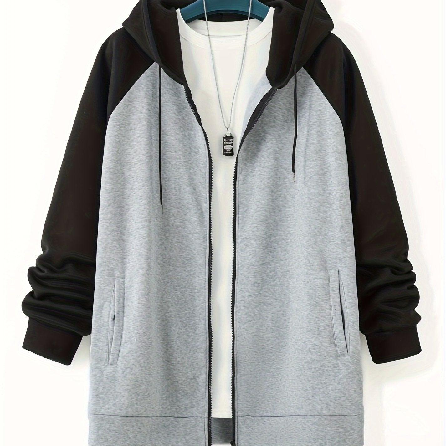 Best selling men's plus size full zip hoodies with color block design and drawstring long sleeves.