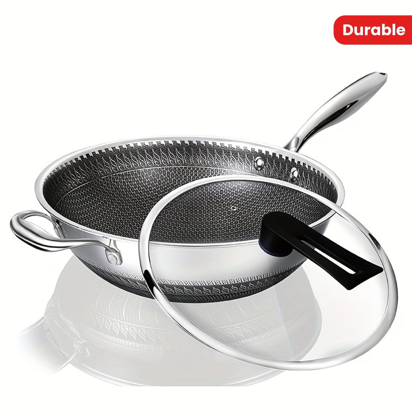 High-quality Stainless Steel Wok with Non-Stick Honeycomb Design, Sturdy and Long-lasting, Ideal for Cooking in the Home Kitchen