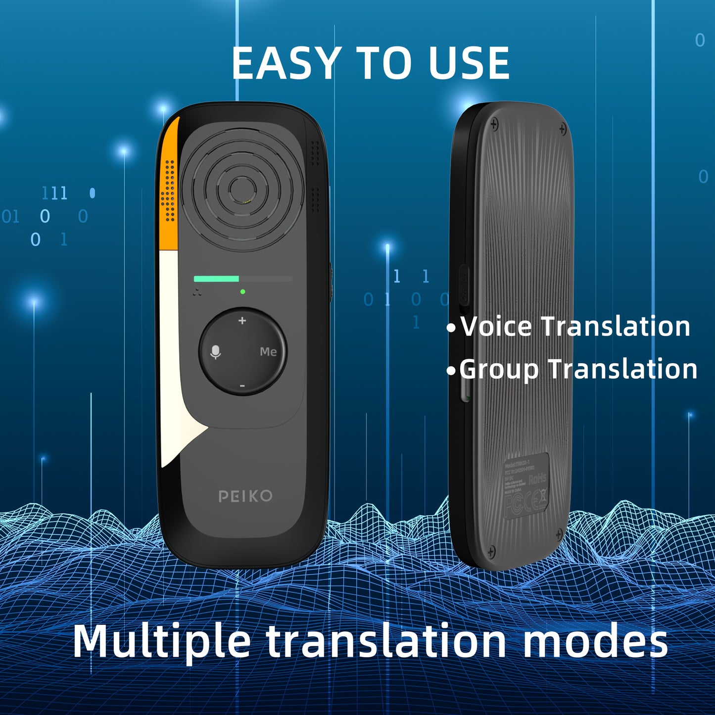 Peiko TR-BOX01 Portable Language Translator Device offers 75+ languages, high accuracy, two-way instant voice translation, and wireless connectivity. It includes 136 accents for travel