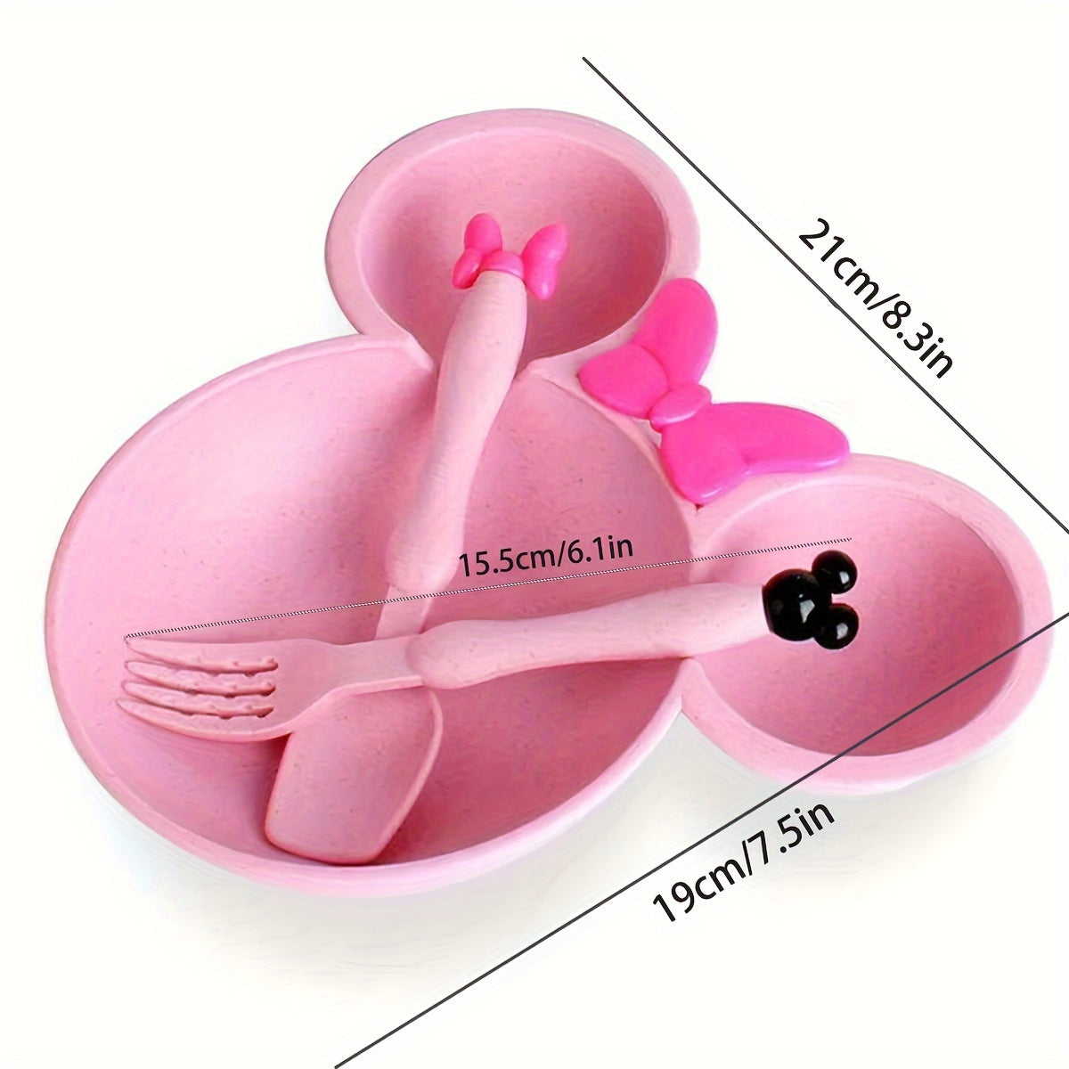 3PCS Cartoon Shaped Training Bowl with Divided Bowl, Snack Plate, and Cutlery Set. Includes 1 Bowl, 1 Spoon, and 1 Fork. Dishwasher safe, non-toxic, BPA free. Ideal for kitchen and tableware.