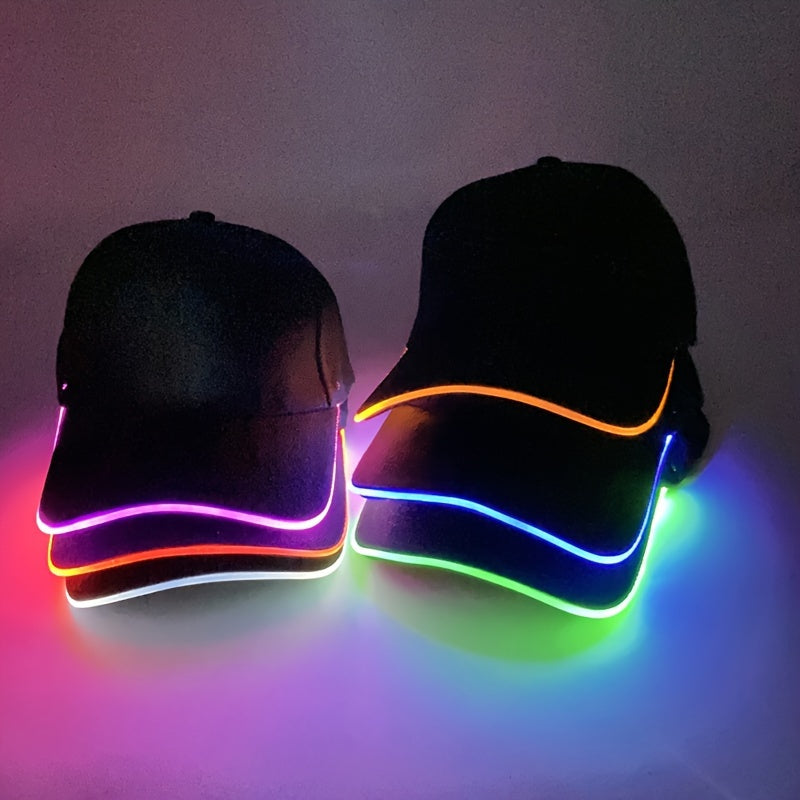 LED light-up baseball cap for parties, carnivals, and hip hop performances. Batteries included.