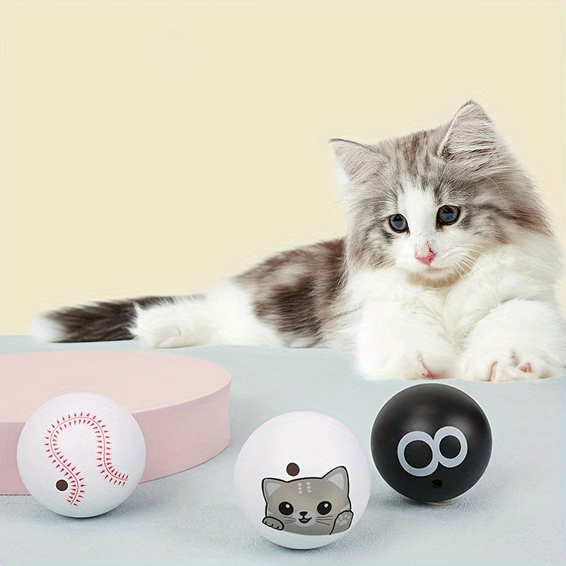 Interactive cat toy ball that makes sounds, perfect for entertaining cats without batteries.