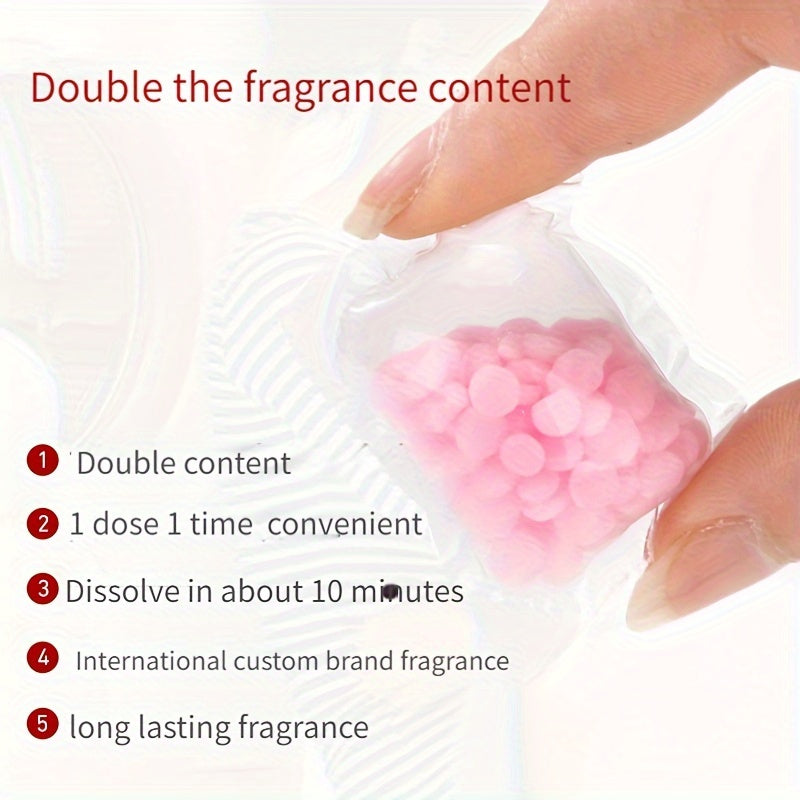 Laundry scent beads with double fragrance for odor removal and long-lasting freshness in commercial laundry rooms.