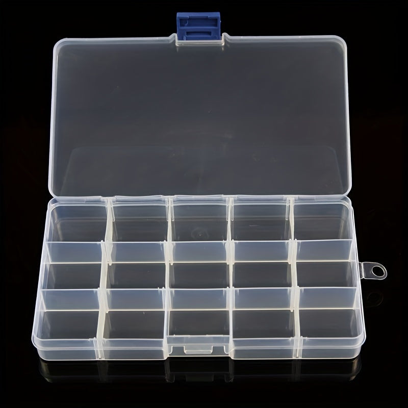 1pc Transparent Storage Box with 15 Grids, ideal for organizing earrings, rings, jewelry, accessories, screws, and small DIY craft parts. Perfect storage solution for home organization.