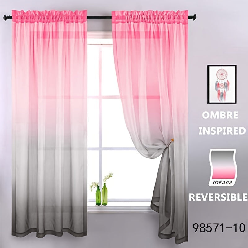 Elegant home decor - 1pc of gradient sheer curtains featuring top & bottom two-tone design in wear rod style.