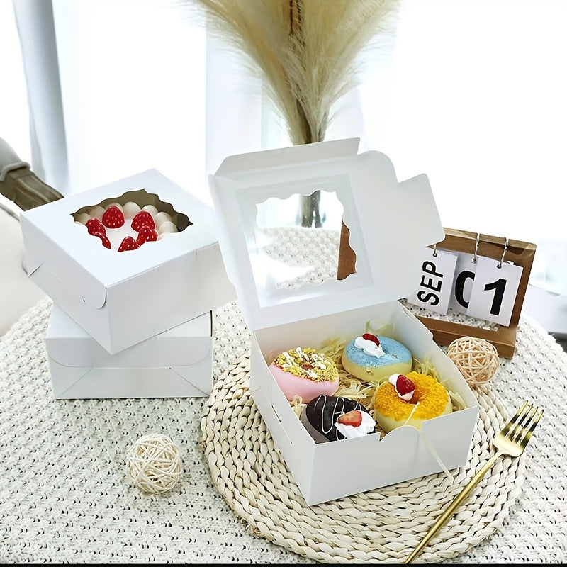 Set of 30 White Cardboard Bread Boxes with a Window - Ideal for Biscuits, Strawberries, Macarons, and Desserts | Disposable Square Pastry Containers for Kitchen and Restaurant Serving