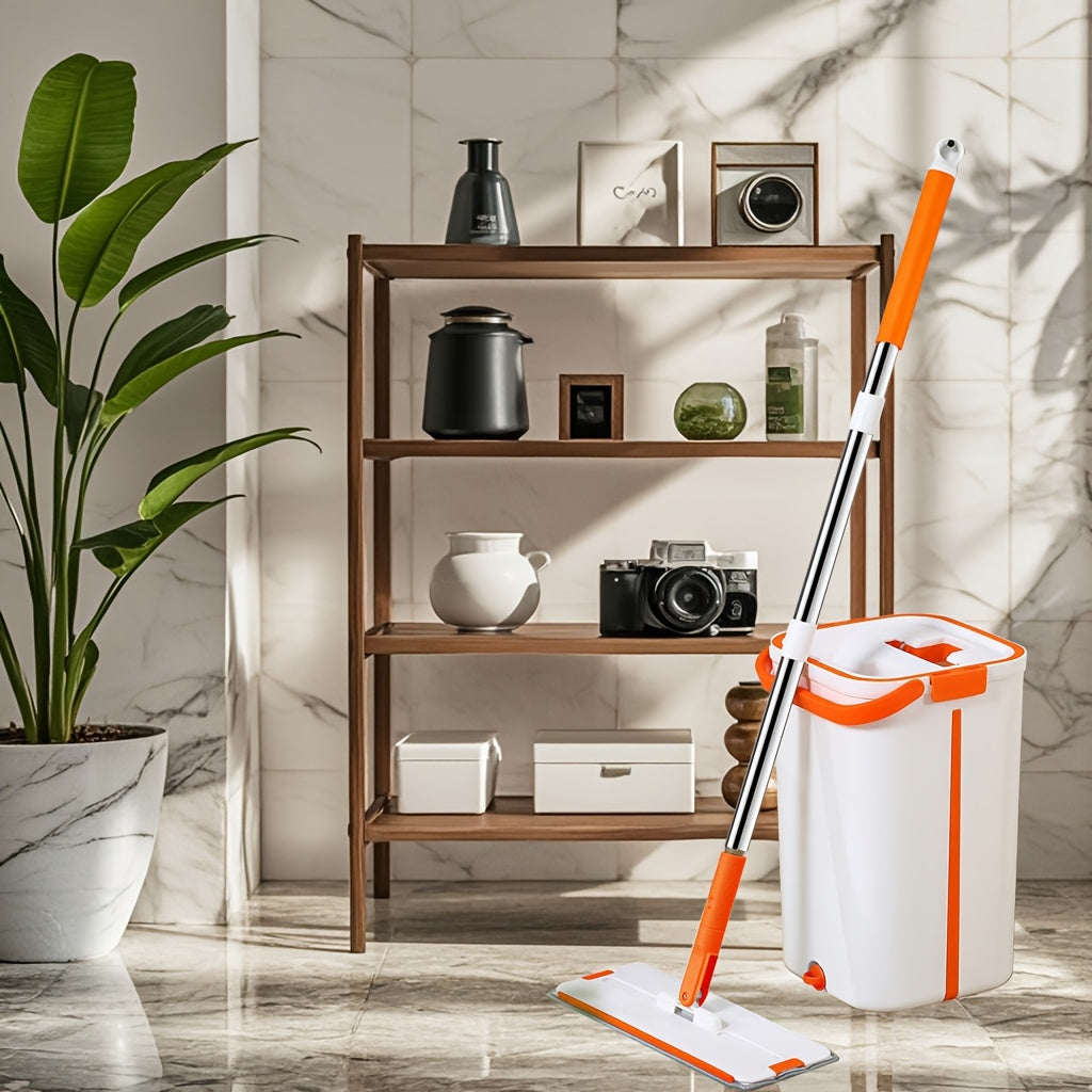 Get the best of both worlds with our 2-in-1 Dry and Wet Mop and Bucket Set Cleaner. This versatile household cleaning tool comes with 2 reusable mops and is suitable for use in the kitchen, bathroom, living room, and bedroom. No need to worry about