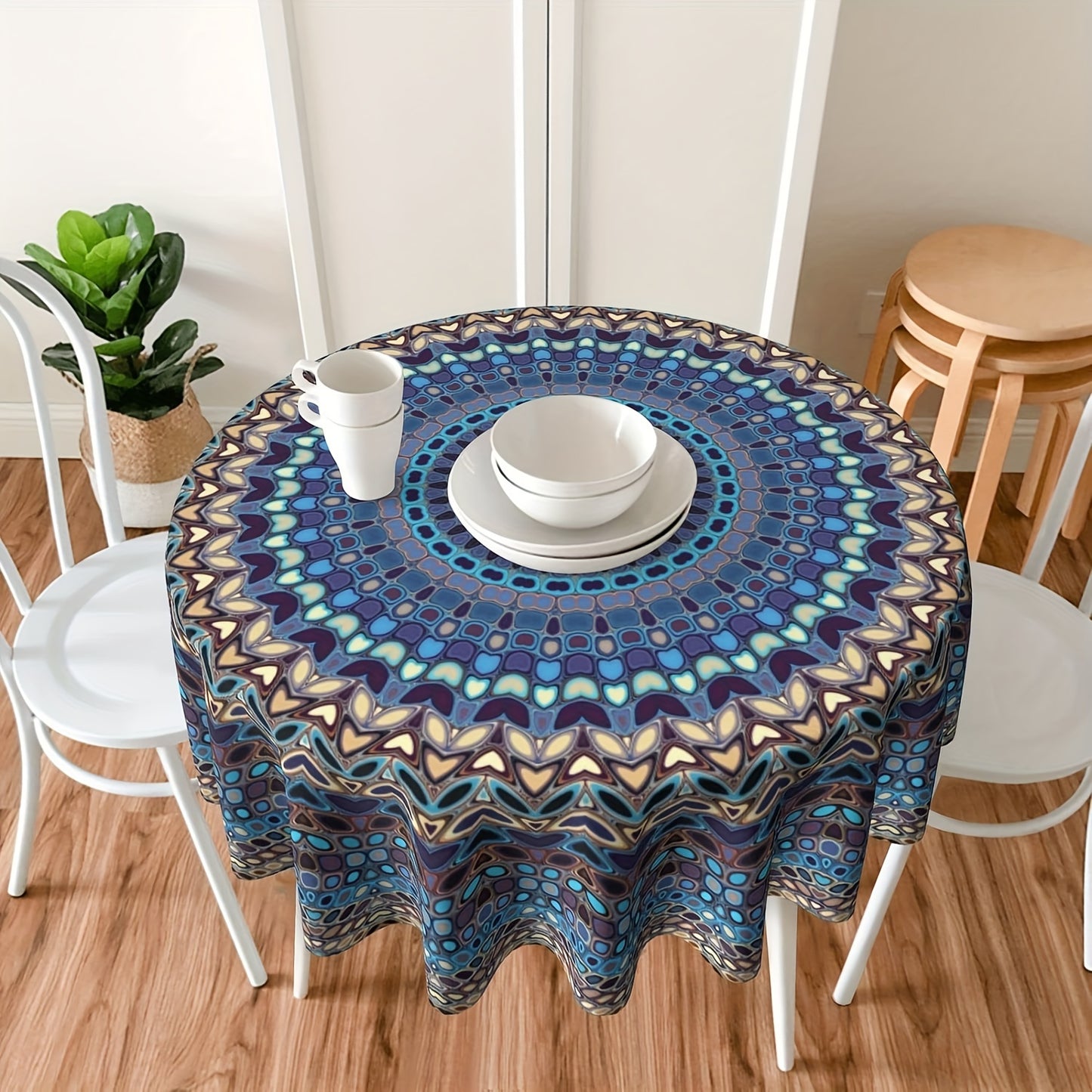 1 piece Bohemian Mandala Round Tablecloth - Waterproof Polyester for Kitchen, Dining, Holidays, Picnics, Camping