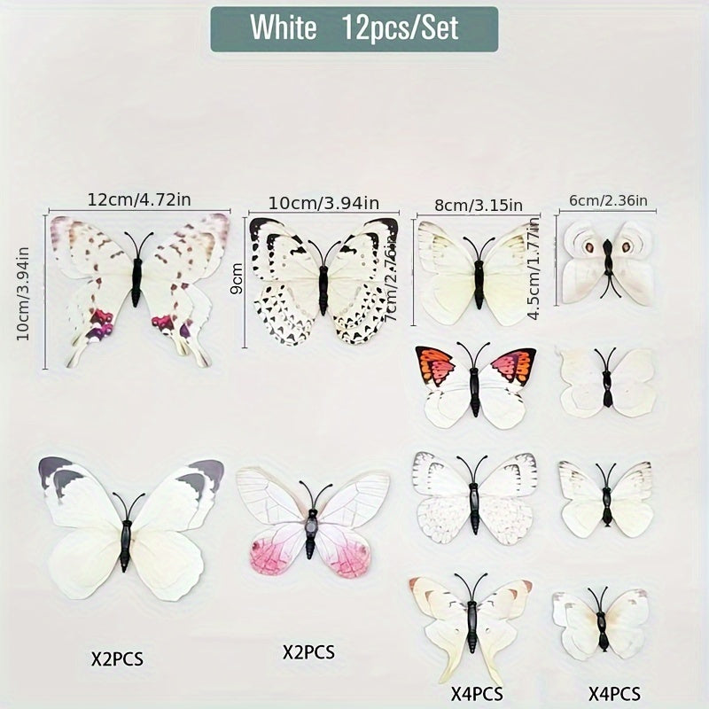 12pcs of vibrant 3D butterfly wall decals in blue shades, double-layer design, removable and self-adhesive stickers for home decor, parties, and weddings. Made of paper, these butterfly decorations are perfect for adding a touch of nature to your living