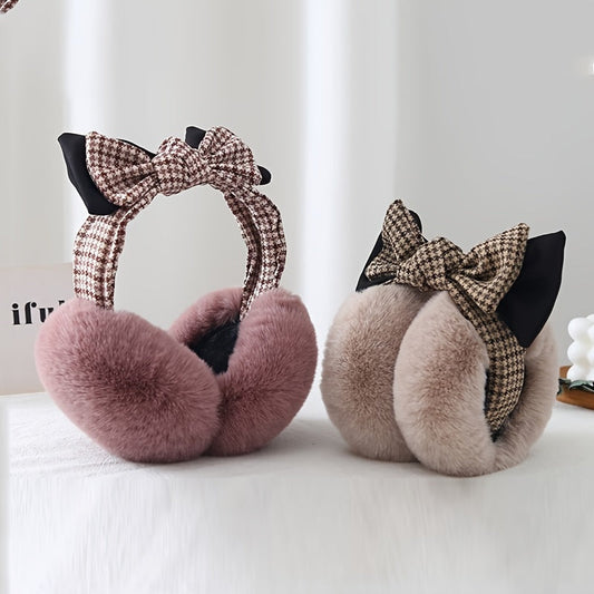 Stay Cozy in Style with Women's Winter Faux Fur Earmuffs - Soft, Warm, and Chic Ear Protection with Cute Bow Accent, Simple to Clean by Hand Washing