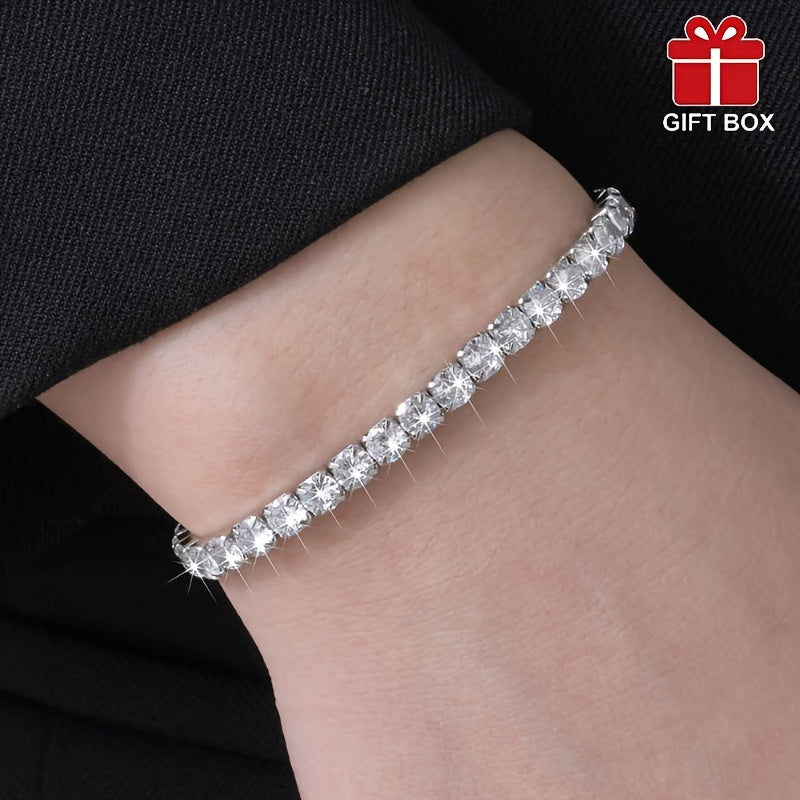 One piece of elegant titanium steel jewelry for women with a 14K golden plated tennis bracelet featuring synthetic cubic zirconia. Perfect for daily or festival wear, this piece makes for an ideal Mother's Day gift and comes in a gift box.