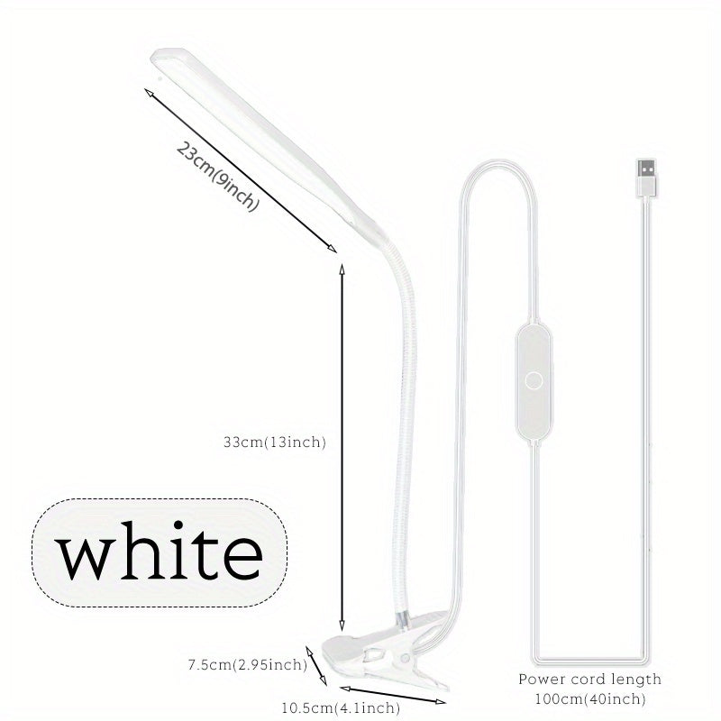 LED swing arm table lamp with clamp and flexible gooseneck design. Eye-caring architect desk light with USB power cord and switch. Functional desk lamp for home office in black or white