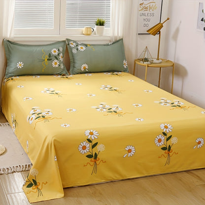 Fresh Daisy Print Duvet Cover Set includes 1 Flat Sheet, 1 Duvet Cover, and 2 Pillowcases. Soft, comfortable, and skin-friendly. Perfect for bedroom or guest room. No core included.