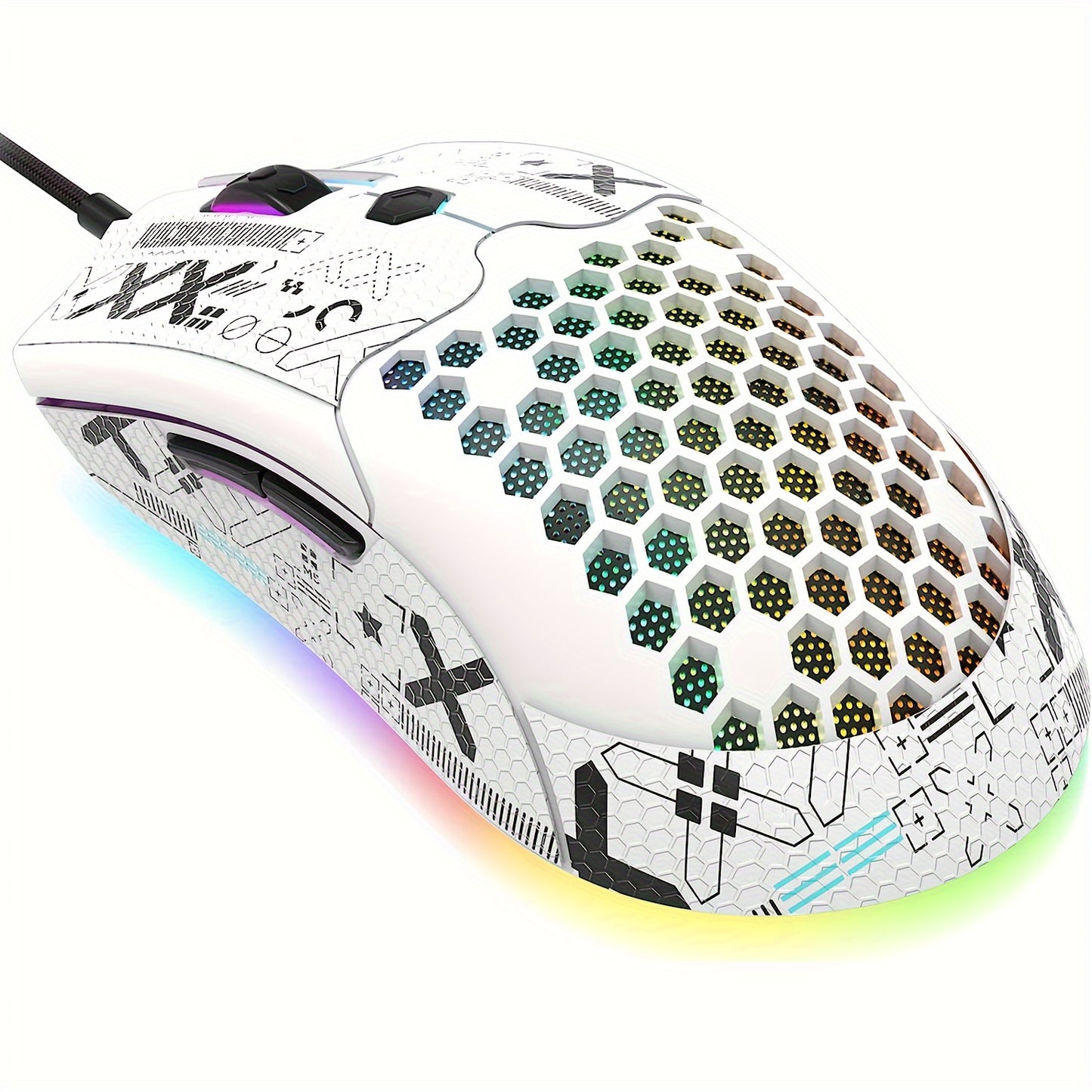 M5 Gaming Mouse with 65G Lightweight Honeycomb Housing, Ultraweave Cable, 26 RGB Backlighting, and Pixart 3325 12000 DPI Optical Sensor.