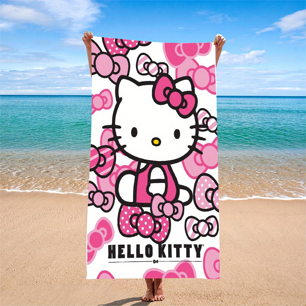 Hello Kitty microfiber beach towel with cartoon theme, hand wash only, quick dry and absorbent, Hello Kitty pattern, 250gsm.