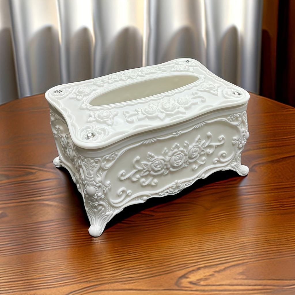 Retro tissue box holder for home decor in kitchen, bedroom, living room, or dining room. Made of plastic.