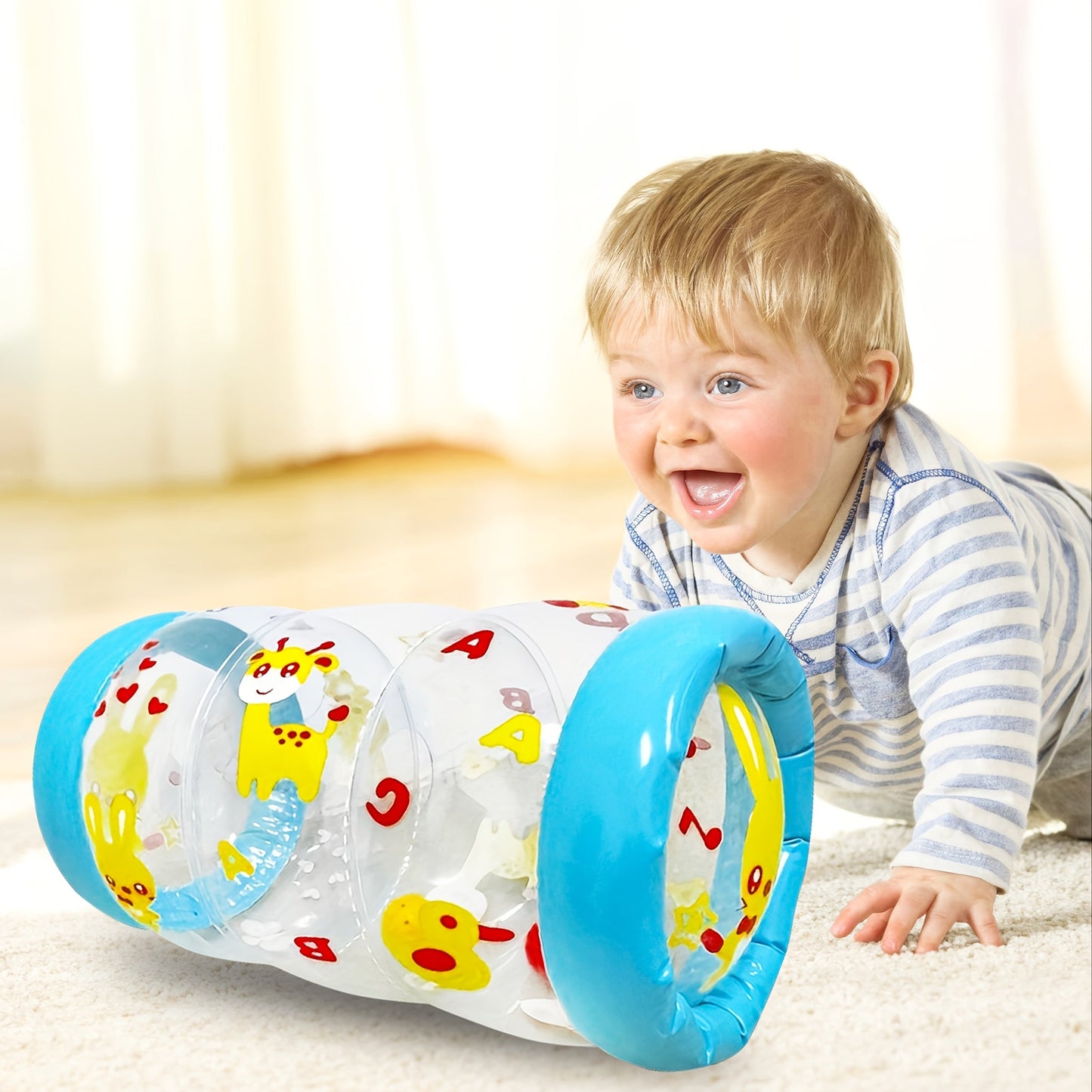 Promote Crawling and Early Development with Baby Crawling Toys, Featuring a Roller with Rattle and Ball, Adorable Animal Design for Enhanced Gross Motor Skill Development.