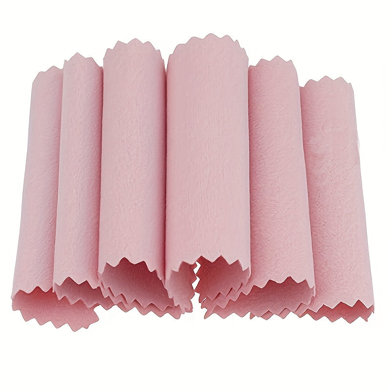 Pack of 50 Pink Jewelry Polishing Cloths made from ultra-fine microfiber to clean silver items. These non-textile polyester cloths do not contain any chemicals and are designed to shine and polish silverware.