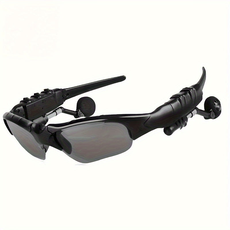 Smart driving glasses with wireless headphones for cycling and outdoor activities, providing stereo sound, noise-canceling earbuds, and features for music, calls, and navigation.