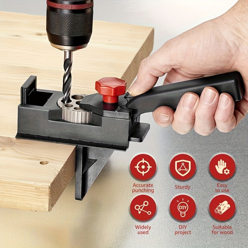 Handheld Doweling Jig Kit for Accurate Hole Drilling, Durable Plastic Construction.