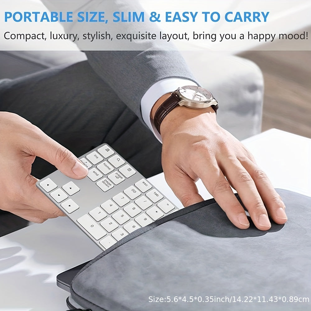 Portable rechargeable wireless digital keyboard with USB charging, 110mAh battery, Type-C charging. Compact design for laptops and mobile devices, black keys, durable keycap material.