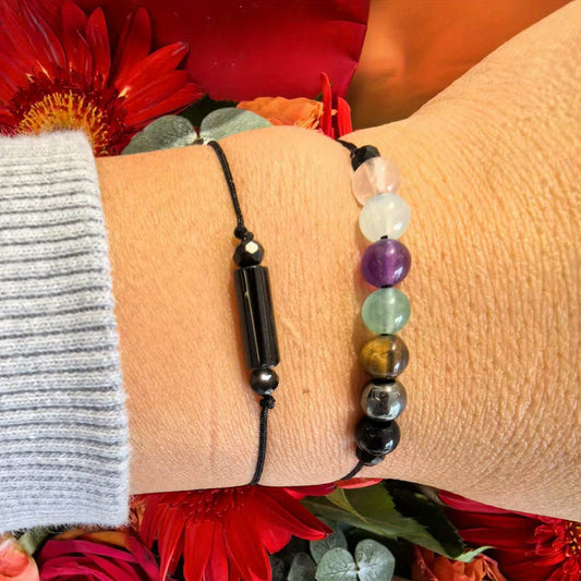 Vintage Cute Alloy Adjustable Bracelet featuring Artificial Crystal Tourmaline, Labradorite, and Amethyst - providing protection for empaths, energy cleansing, and EMF shielding for daily and music festival wear. Perfect for all-season occasions and as