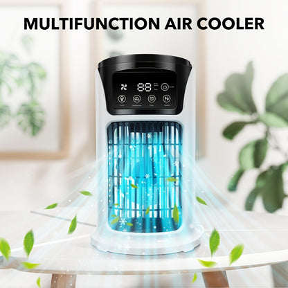 Portable USB air conditioner with humidifier, cooling fan, and atmosphere light - perfect for home and office.