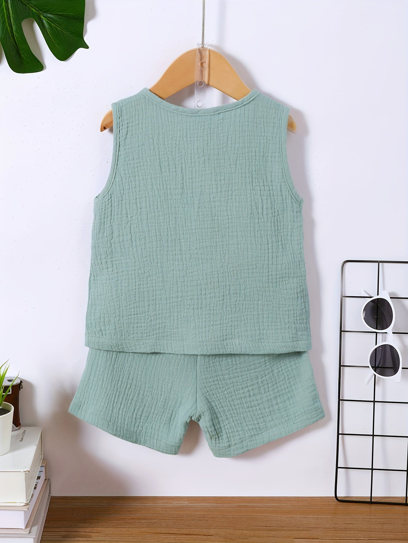 Toddler's 100% Cotton Muslin Casual outfit, Sleeveless Top & Shorts Outdoor Set