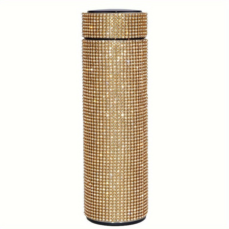 1pc Sparkling Studded Vacuum Flask, 16oz Stainless Steel Insulated Water Bottle for Hot and Cold Beverages, Travel Thermal Cup, Summer and Winter Drinkware Gift.