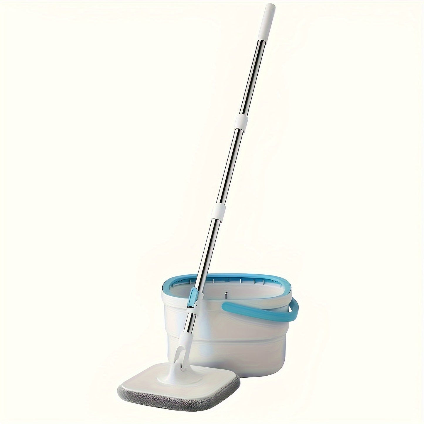 This white portable long handle squeegee mop and bucket set comes in a convenient 2-pack. Made of plastic, this set is perfect for floor and wall cleaning in various areas of your home, including the living room, bedroom, bathroom, and kitchen. No power