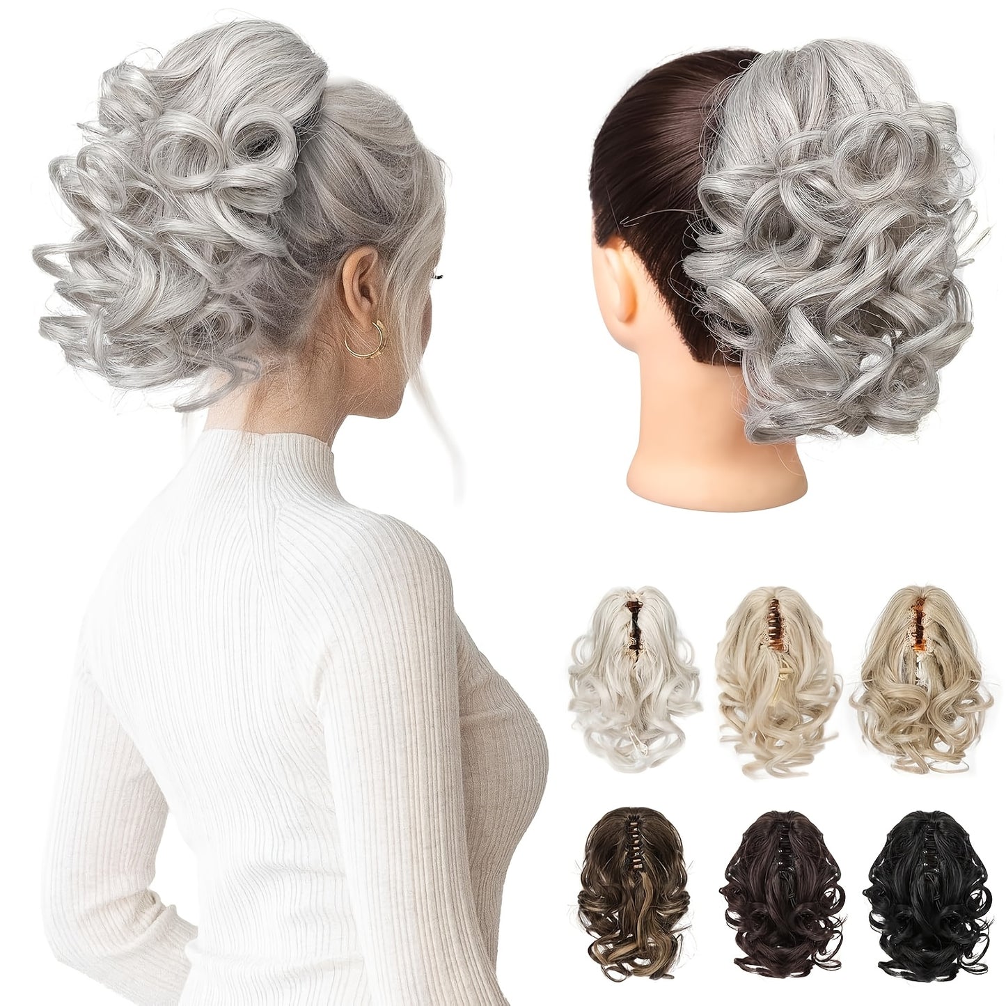 Luxurious curly wavy claw ponytail extensions made with premium synthetic clip-ins for instant volume and versatile style, ideal for everyday fashion and special occasions.