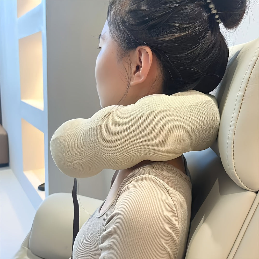 Soft Linen Covered Portable Memory Foam Neck Pillow - Perfect for Napping at the Office and Travel