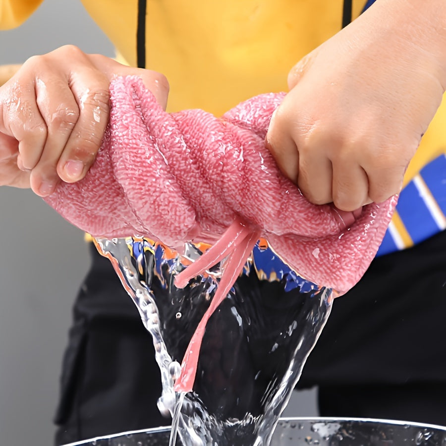 2 Bowknot Hanging Towels - Soft, Quick-Dry Coral Fleece with Loop for Kitchen & Bathroom - Ideal for Cleaning & Drying