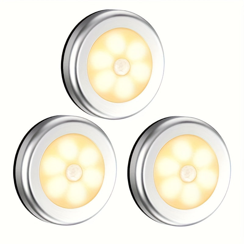 Motion Sensor Puck Lights in sets of 3, 6, 9, or 12, battery-powered LED lights for various areas of the home.