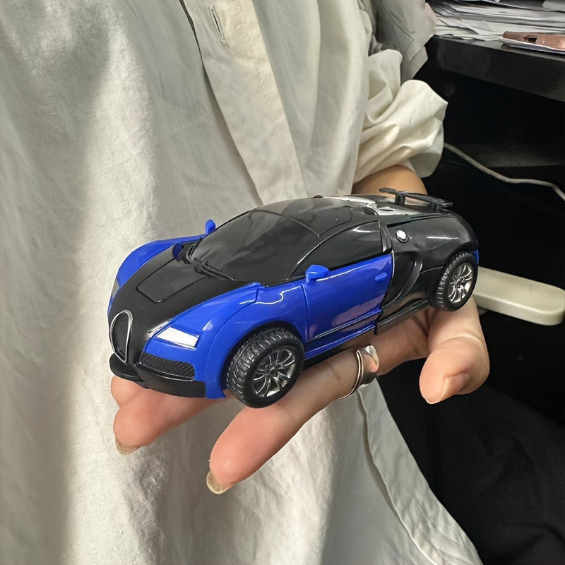 1pc Transforming Toy Car transforms into a robot car model upon impact, no batteries needed.