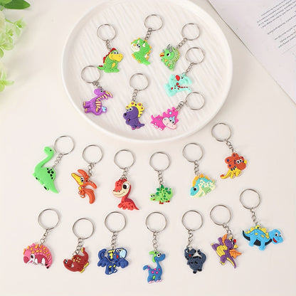 Set of 20 cartoon dinosaur keychains made of PVC, perfect for attaching to bags. These colorful dino keychains are great for both women and men to add a fun touch to their belongings.