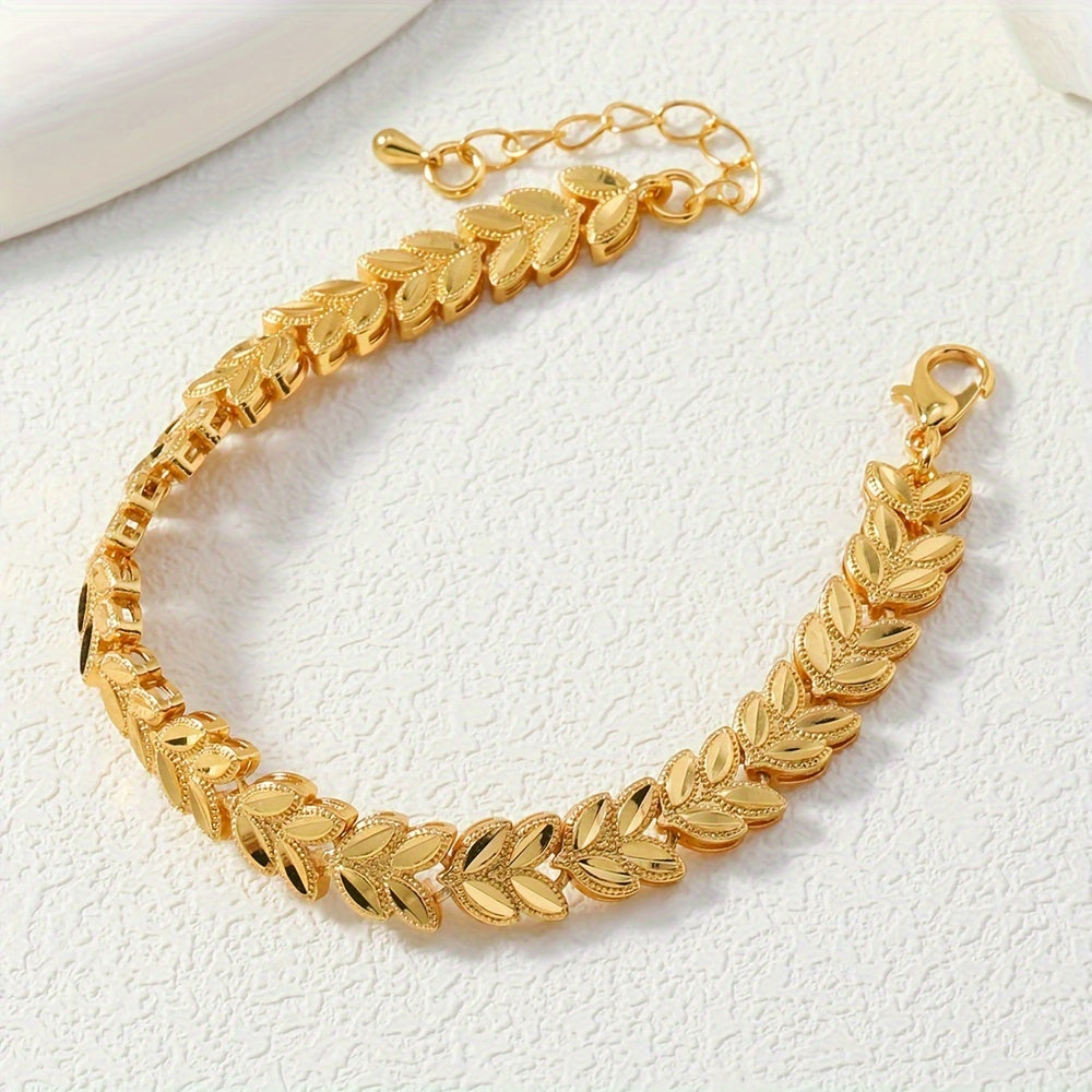 A luxurious tribal design bracelet plated in 24K gold, featuring a unique copper wheat sheaf design. This adjustable open cuff is perfect for women and makes an ideal gift for any occasion, including weddings and Valentine's Day. Versatile enough for all