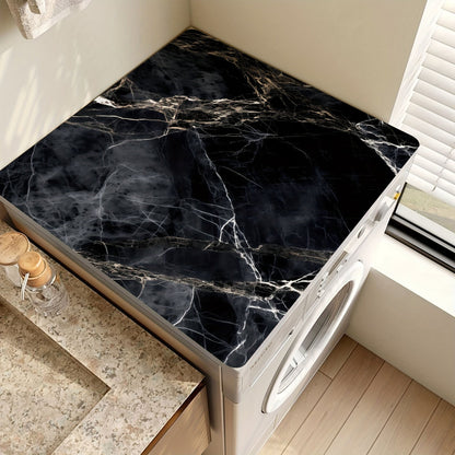 Elegant Black Marble Washing Machine Cover Mat - Absorbs Water, Prevents Slipping, Effortless to Clean & Store, Versatile for Refrigerator Dust Protection, Sleek Modern Design, Ideal for Laundry Room, Bathroom, Kitchen